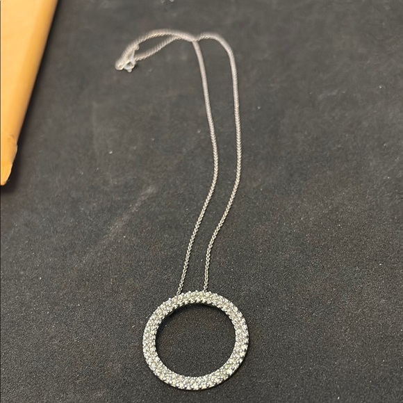 Sparkling 925 Sterling Silver   Rhinestone Circle Necklace - Picture 2 of 8